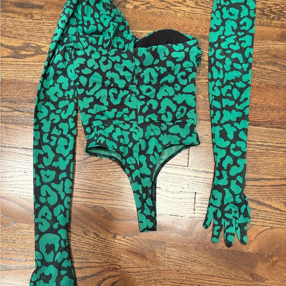 Revolve x Michael Costello Green Leopard Print Bodysuit with Gloves - Picture 4 of 5